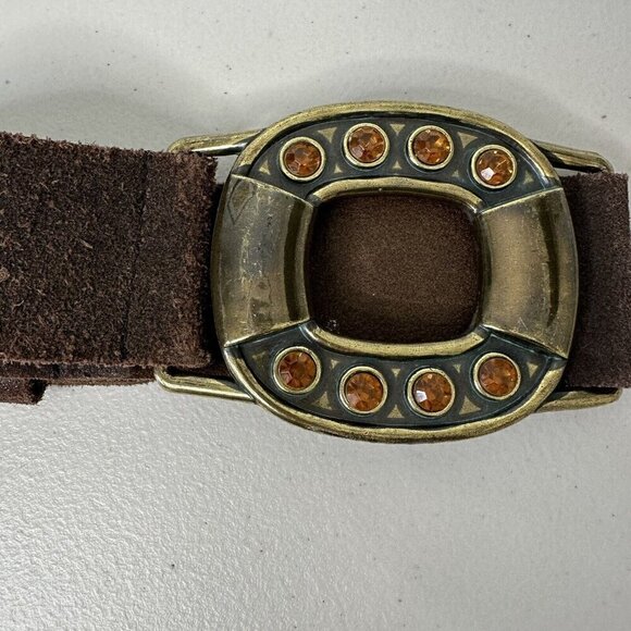 Steve‎ Madden Belt Brown Suede Leather Brass Buckle Rhinestone Size M - Picture 13 of 15